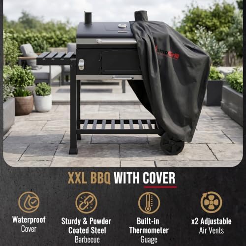 XXL Charcoal Smoker Barbecue with Adjustable Coal Tray & Cover