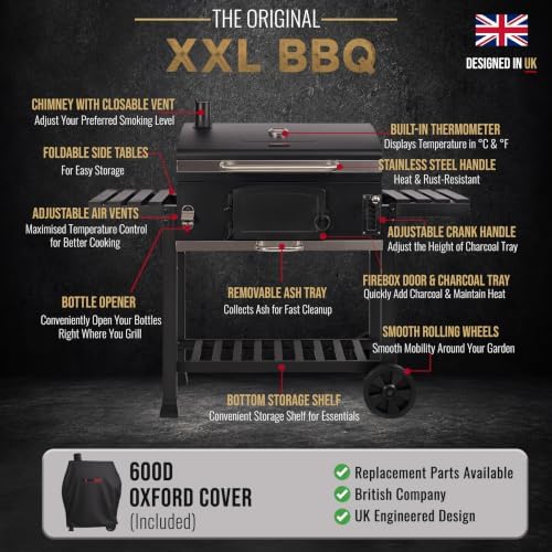 XXL Charcoal Smoker Barbecue with Adjustable Coal Tray & Cover