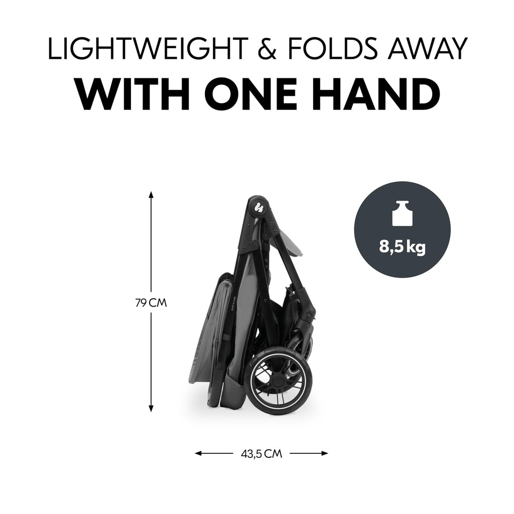 Lightweight City Pushchair with One-Hand Fold, Snack Tray & Rain Cover - Grey