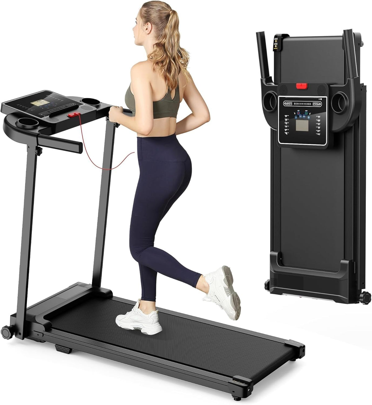 Folding Treadmill with Handle, LCD Display, 12 Workout Programmes & 10km/h Speed