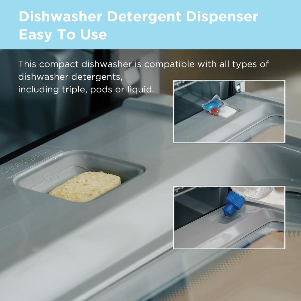Compact Table Top Dishwasher with 5L Water Tank, 6 Wash Programs & Steam Function - White