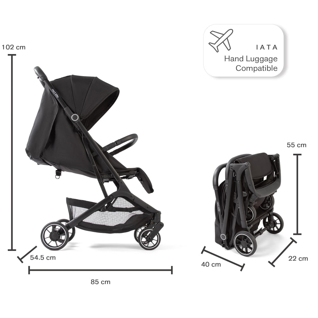Cabin Size Compact Fold Travel Stroller from Birth to 22kg - Black