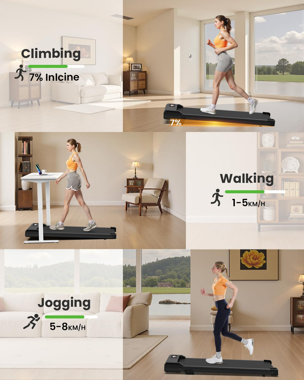 Walking Pad with 8% Incline, 2.5HP Under Desk Treadmill, LED Display & Remote Control