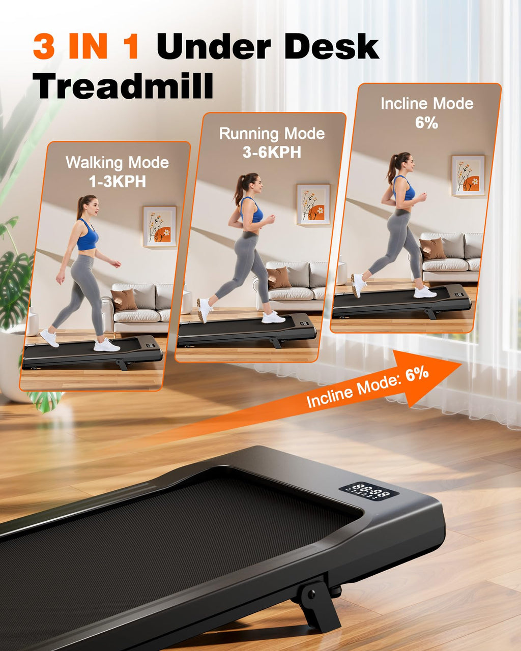Smart Walking Pad Treadmill with App Control, 2.5HP Motor & Under Desk Design