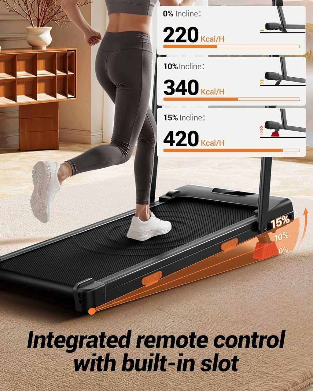 Folding Walking Pad with 15% Incline, 3.0HP Motor & Under Desk Treadmill for Home Office