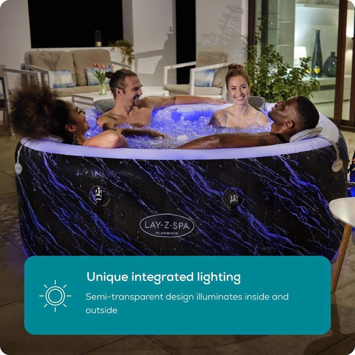 4-6 Person Square Inflatable Hot Tub with 140 Air Jets & LED Lighting