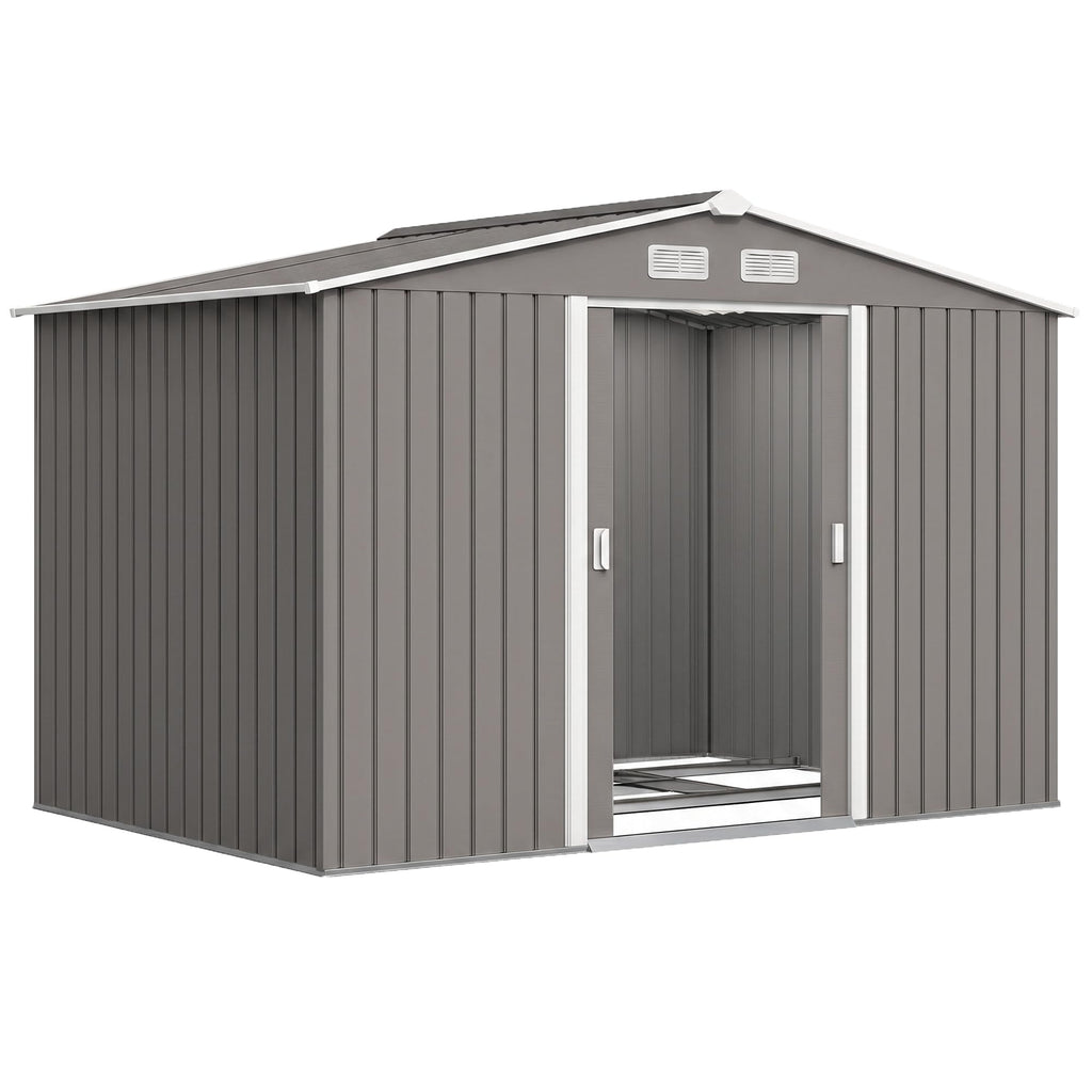9 x 6ft Galvanised Metal Garden Storage Shed with Double Doors & Foundation Kit