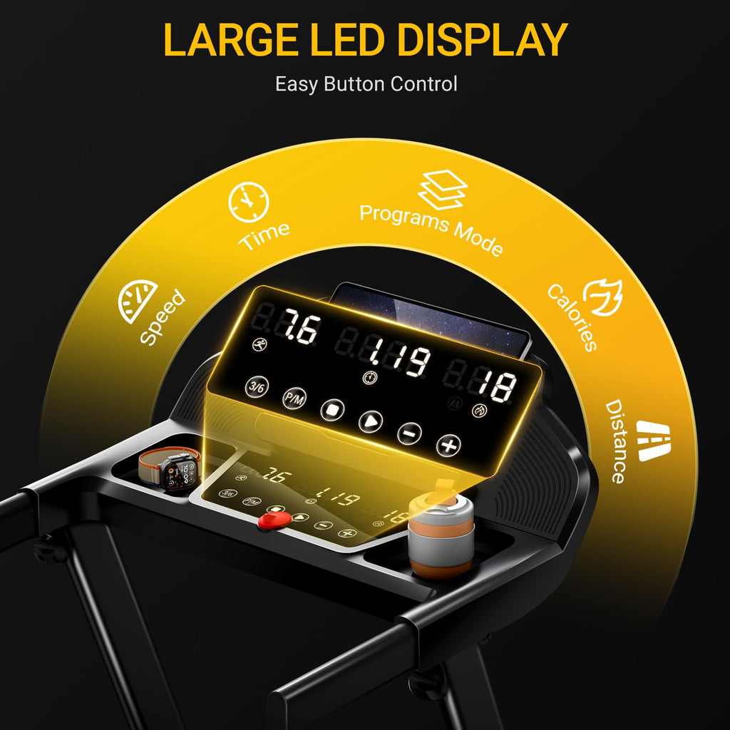 Folding Treadmill with 16% Incline, 3HP Motor, 12km/h Speed & Multi-Function Display