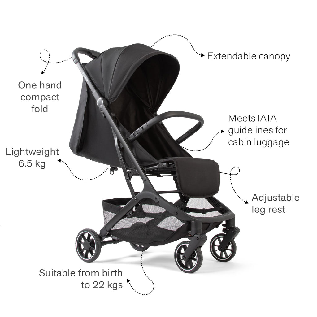 Cabin Size Compact Fold Travel Stroller from Birth to 22kg - Black