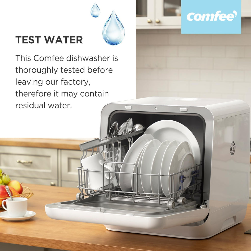 Compact Table Top Dishwasher with 5L Water Tank, 6 Wash Programs & Steam Function - White