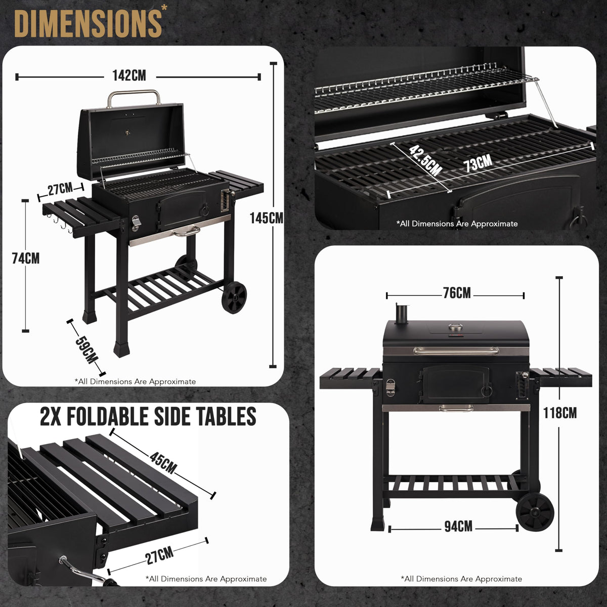 XXL Charcoal Smoker Barbecue with Adjustable Coal Tray & Thermometer