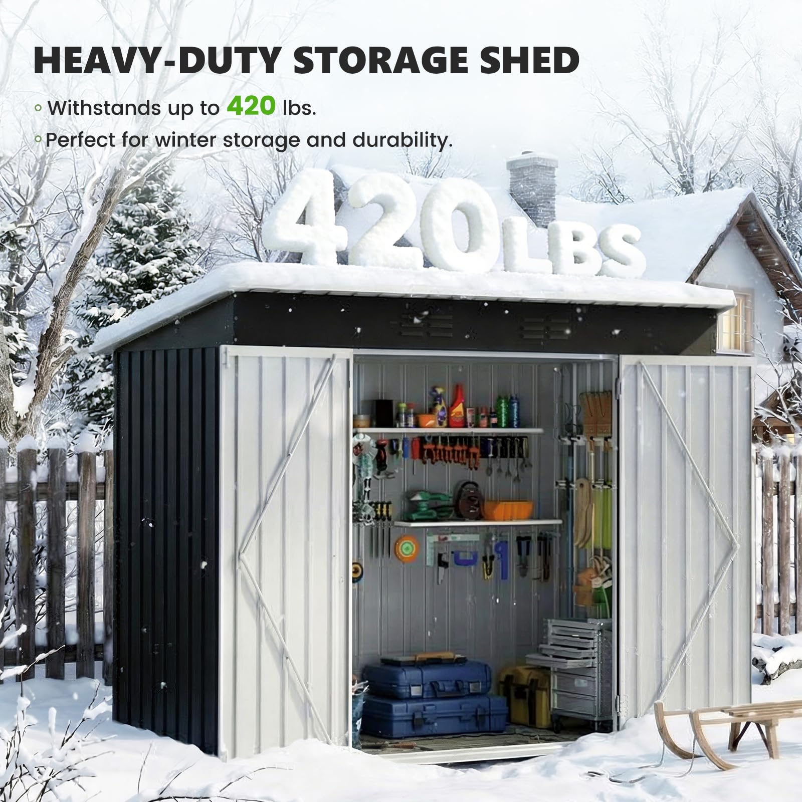 8 x 4ft Galvanised Metal Garden Storage Shed with Lockable Door