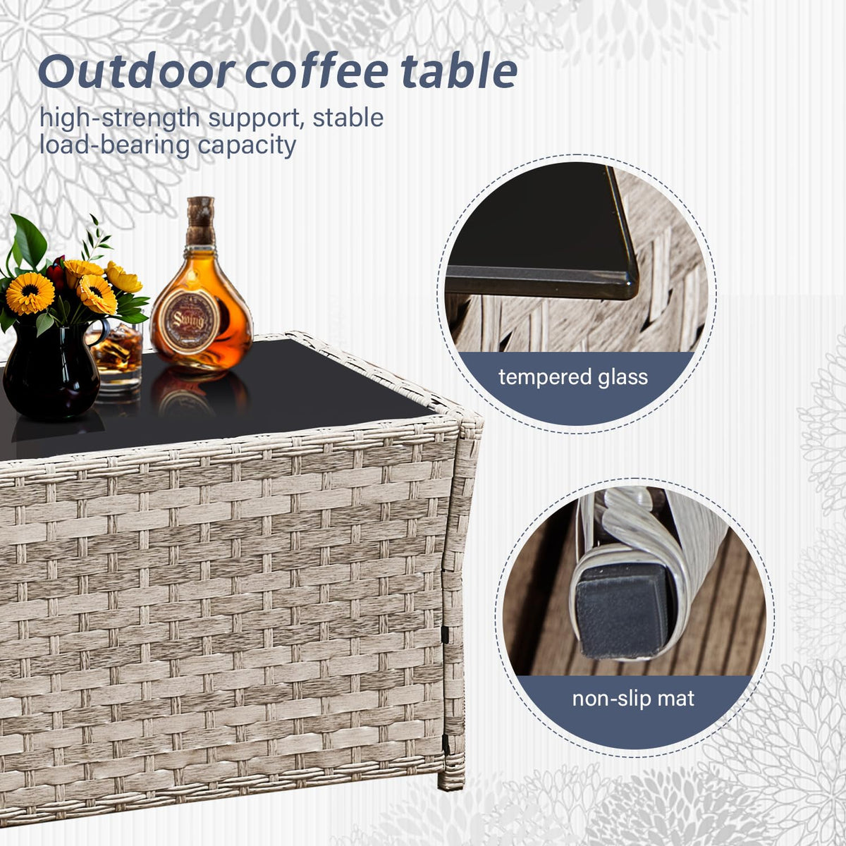 4 Person Rattan Patio Furniture Set with Sofa, Armchairs & Glass Table