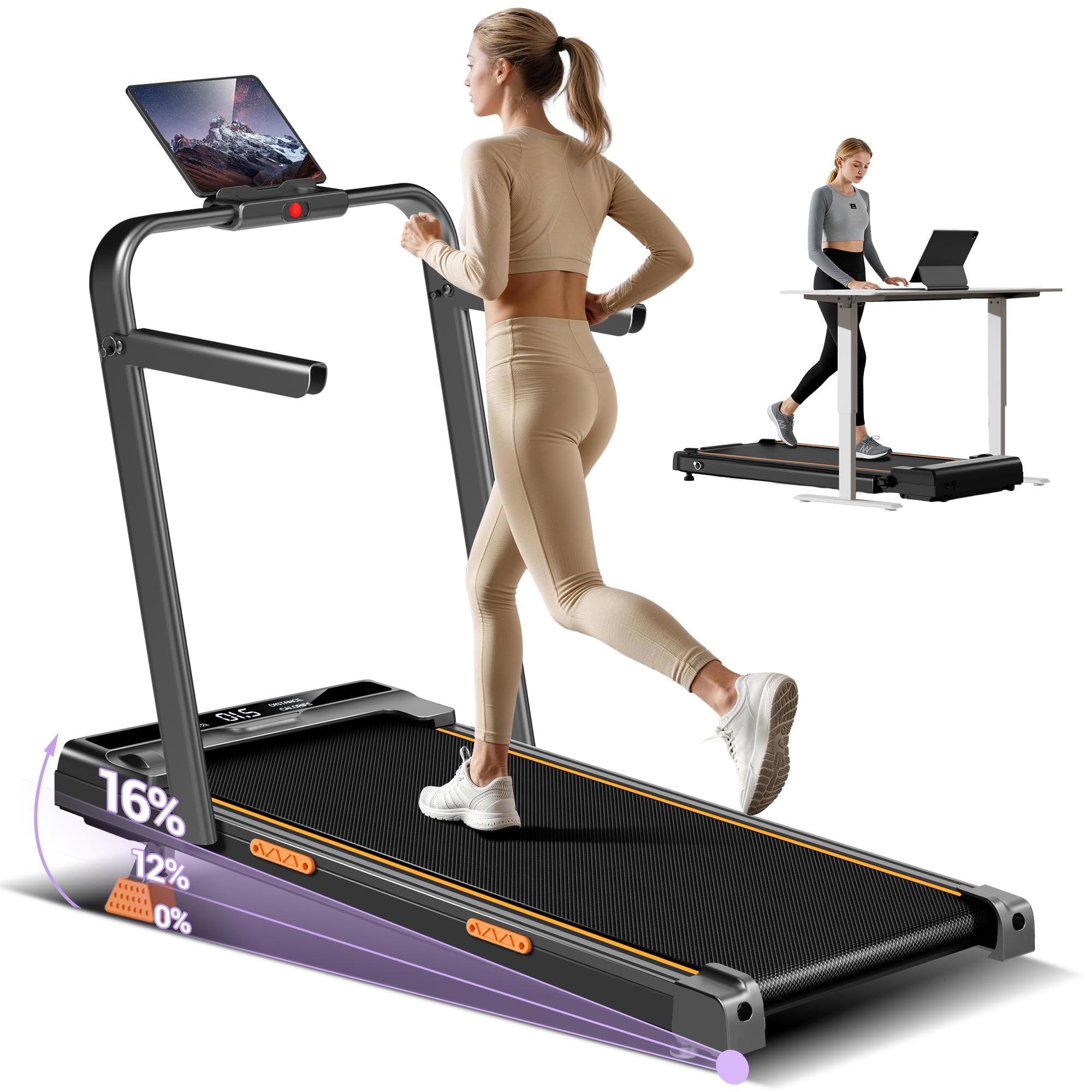 Walking Pad Treadmill with 16% Incline, 3.0HP Motor, Foldable Design & 10km/h Speed