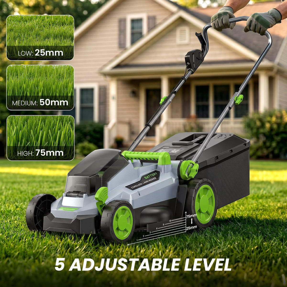 40V Brushless Cordless Lawn Mower with 34cm Cutting Width, 2 Batteries & Charger