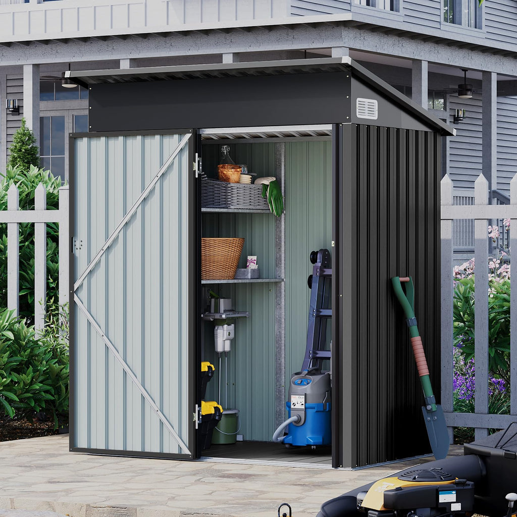 5 x 3ft Galvanised Metal Garden Storage Shed with Floor & Adjustable Shelves