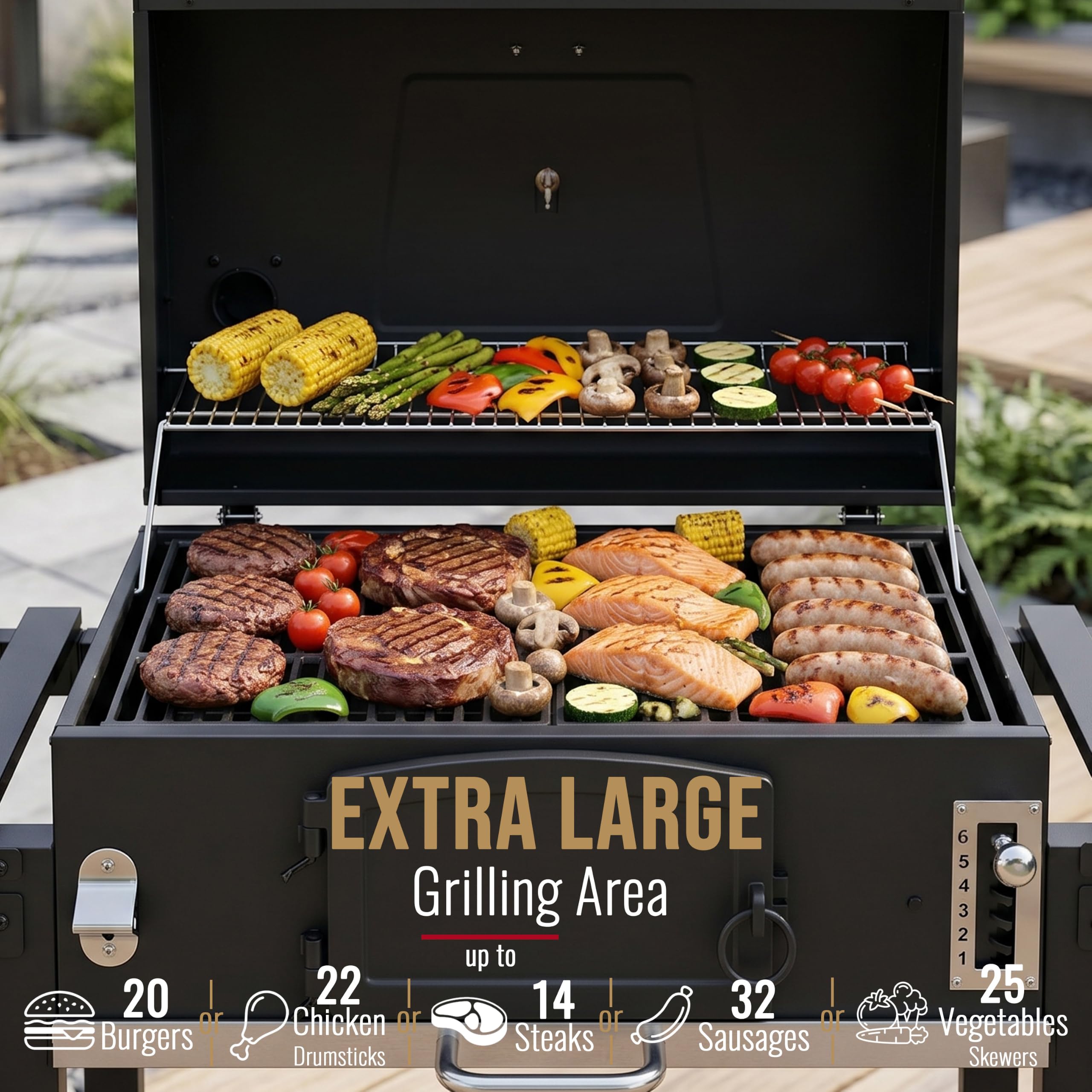 XXL Charcoal Smoker Barbecue with Adjustable Coal Tray & Thermometer