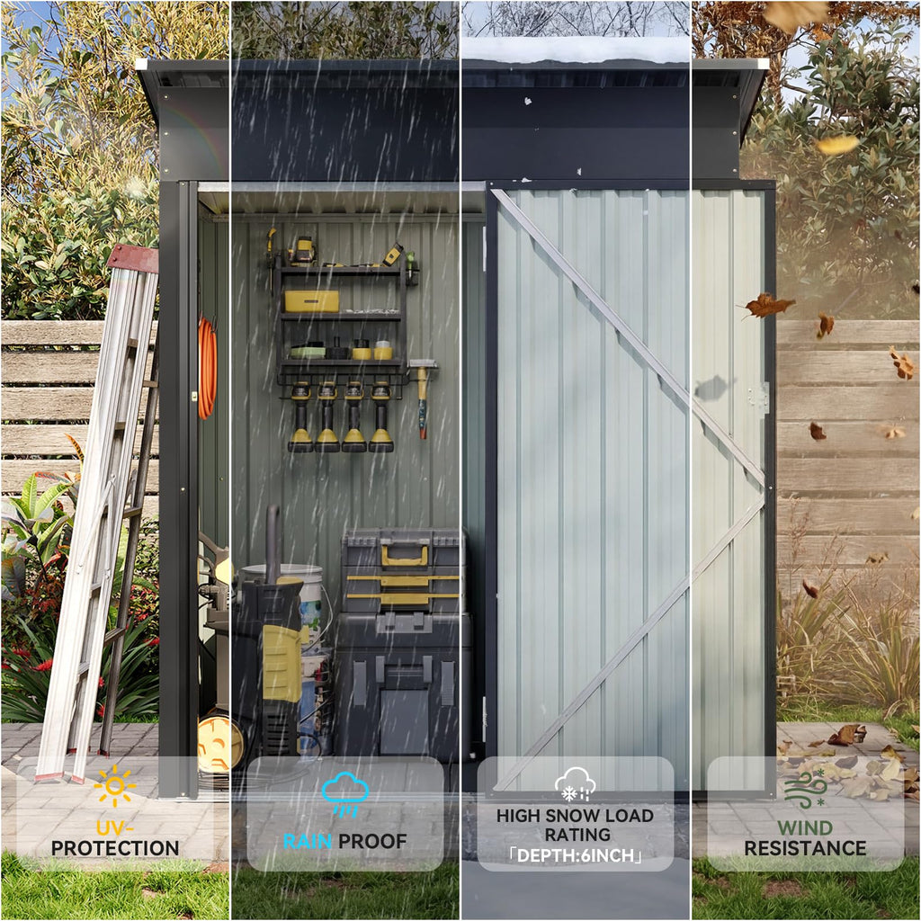5 x 3ft Galvanised Metal Garden Storage Shed with Floor & Adjustable Shelves