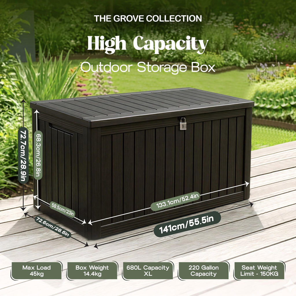 680L Large Outdoor Garden Storage Box with Lockable Lid