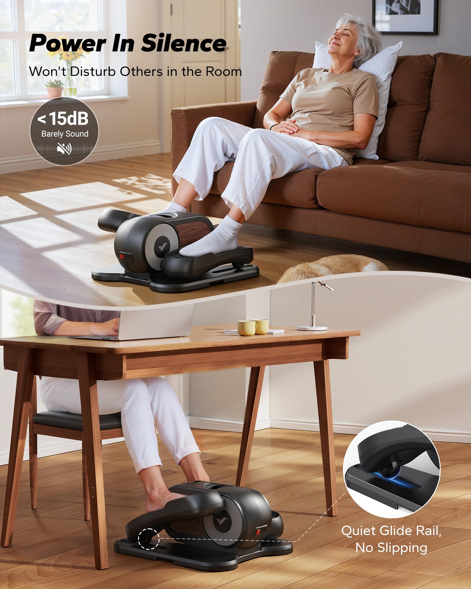 Under Desk Elliptical Machine with Remote Control, 12 Speed Levels & LED Display