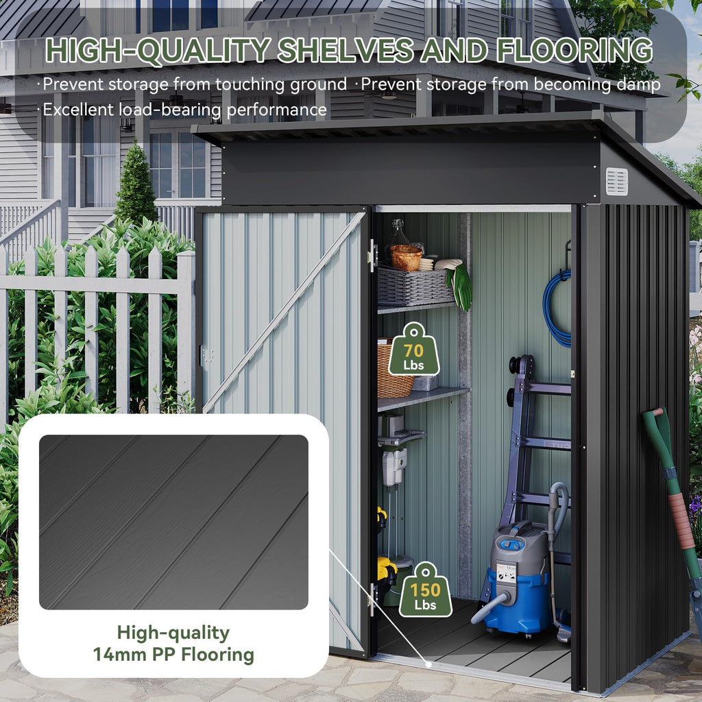 5 x 3ft Galvanised Metal Garden Storage Shed with Floor & Adjustable Shelves