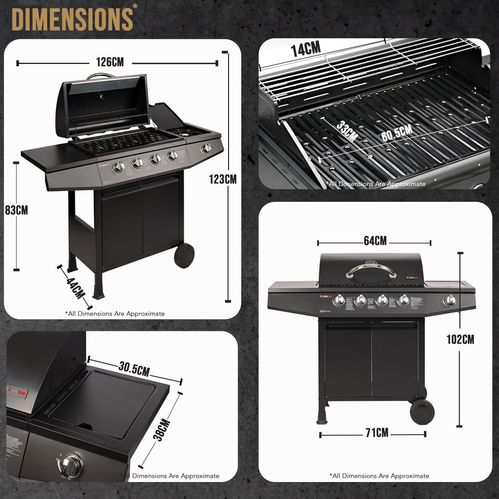 5 Burner Gas Barbecue Grill with Side Burner, Warming Rack & Storage