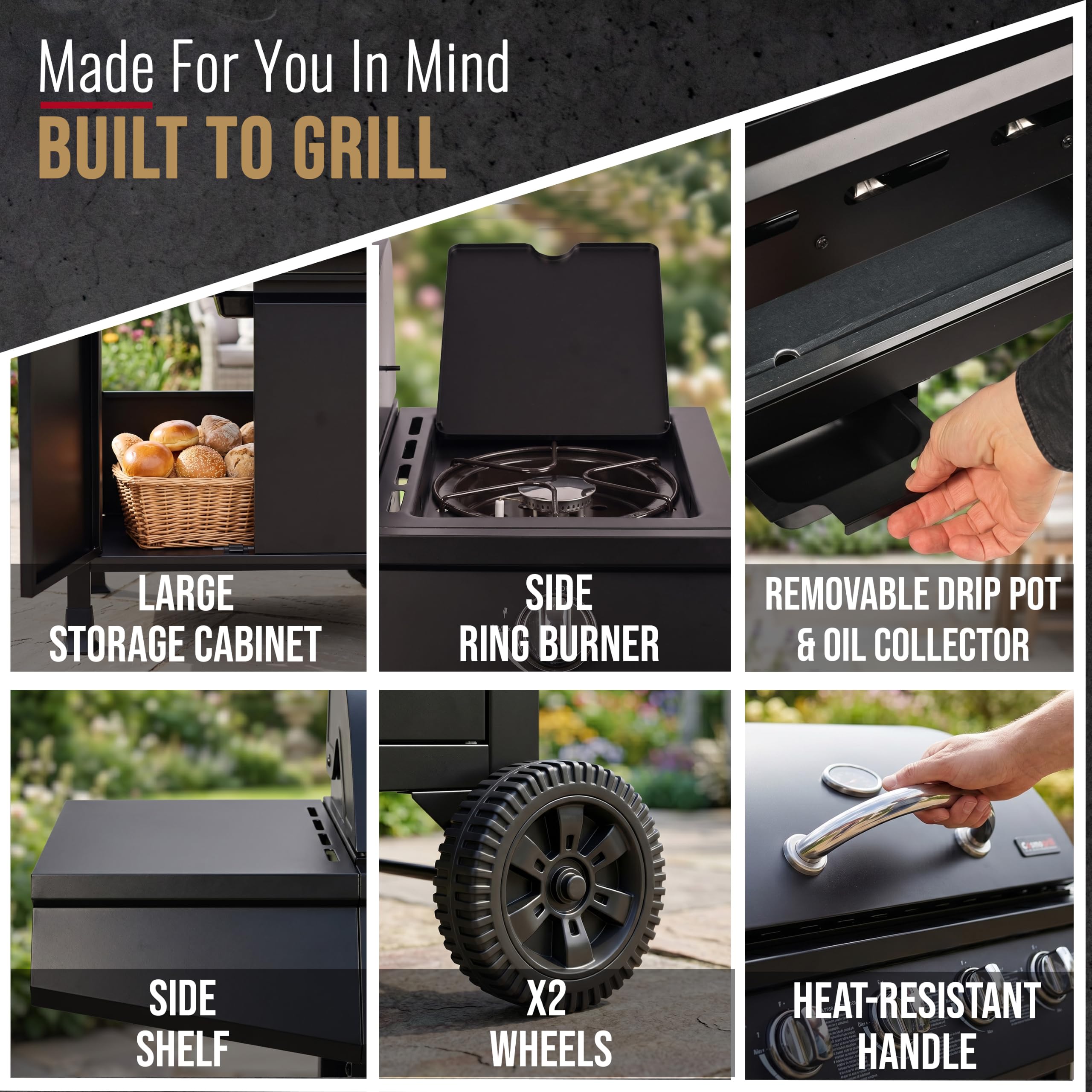 5 Burner Gas Barbecue Grill with Side Burner, Warming Rack & Storage