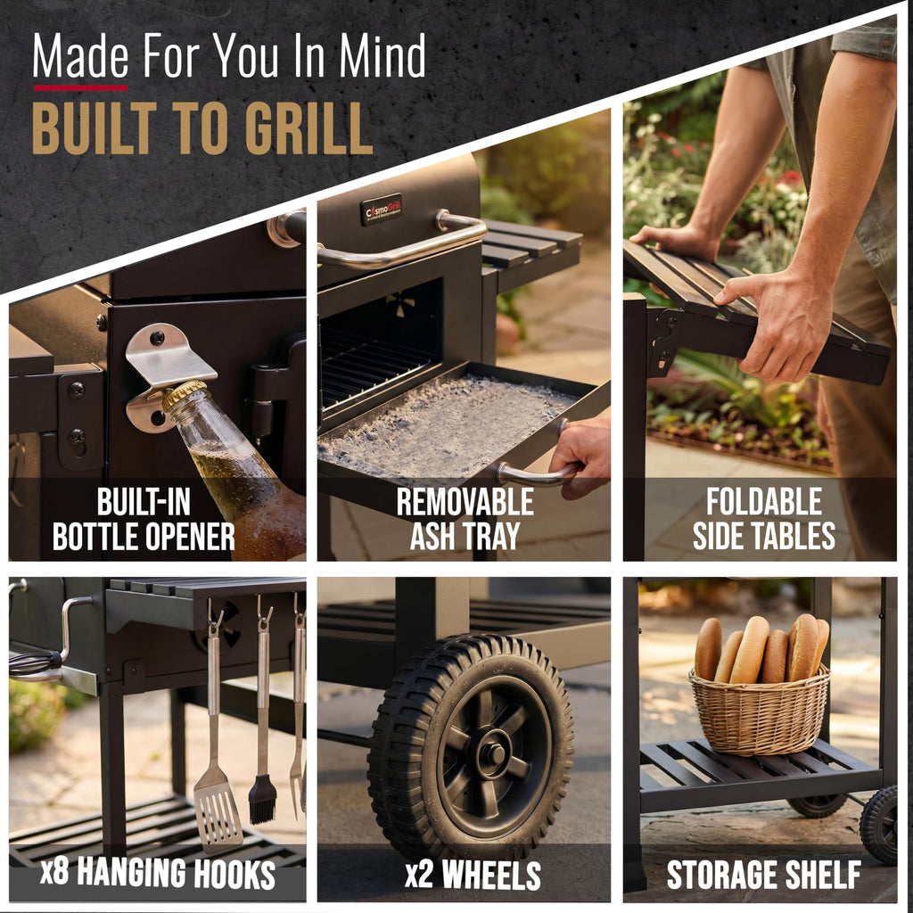 XXL Charcoal Smoker Barbecue with Adjustable Coal Tray & Cover