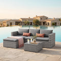 Rattan Garden Lounge Sofa Set with Ottoman & Glass Coffee Table