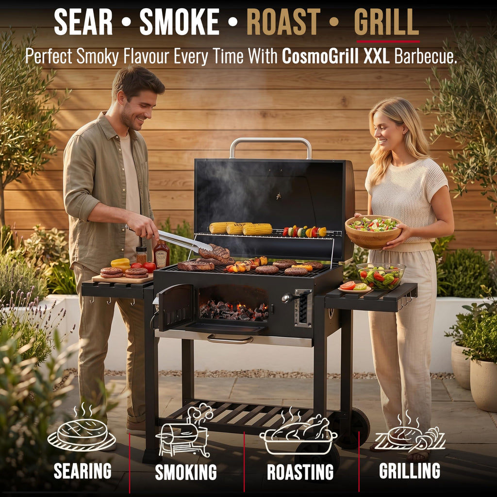 XXL Charcoal Smoker Barbecue with Adjustable Coal Tray & Thermometer