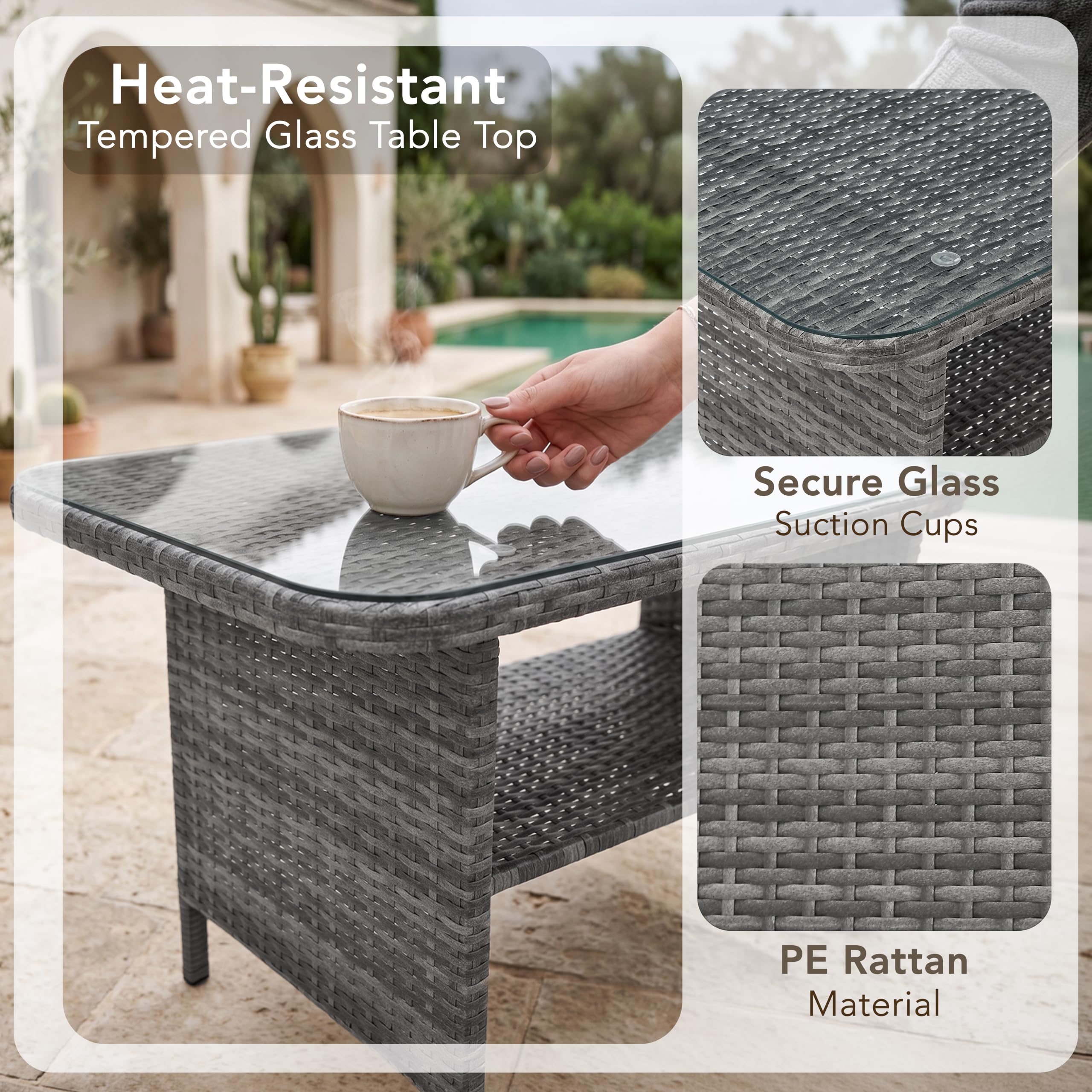 4 Seater Outdoor Rattan Dining Furniture Set with Glass Table
